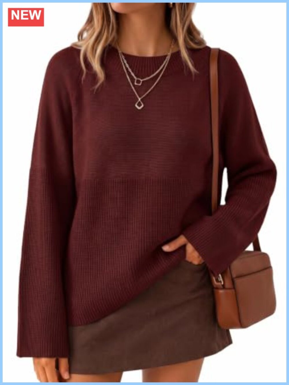 Oversized Crewneck Chunky Knit Sweater Raglan Sleeve Fall Winter Pullover